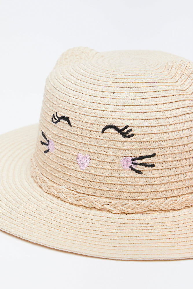 Cat Embroidered Straw Sun Hat (2)