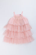 Pink Bow Trim Tulle Dress