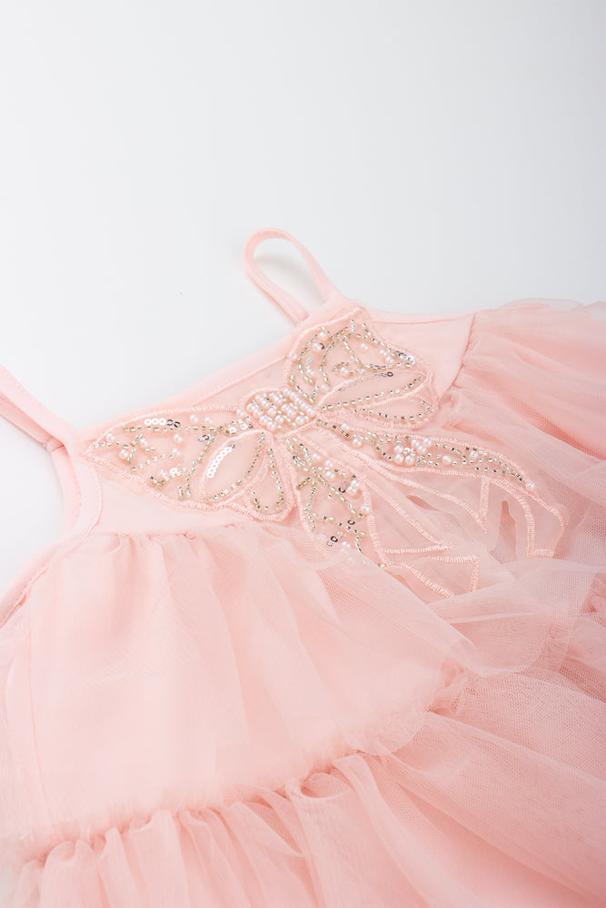 Pink Bow Trim Tulle Dress (1)