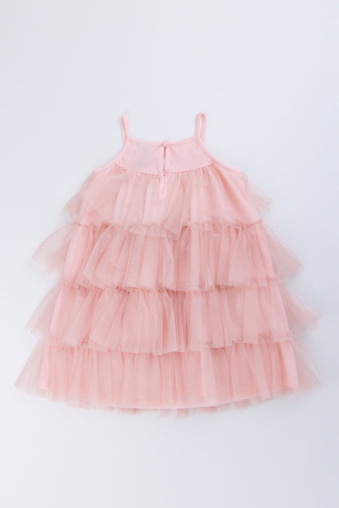 Pink Bow Trim Tulle Dress (2)