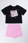 Pink & Black T-Shirt and Shorts Set