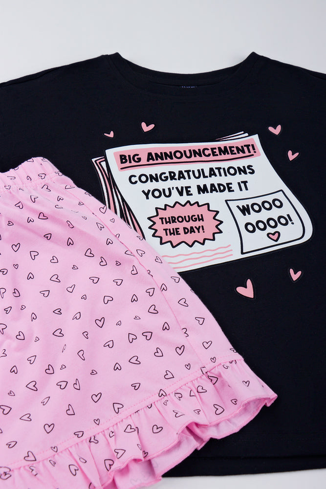 Pink & Black T-Shirt and Shorts Set (1)