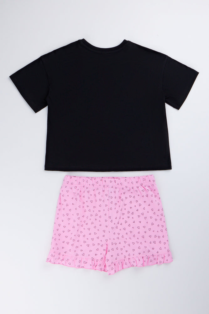 Pink & Black T-Shirt and Shorts Set (2)