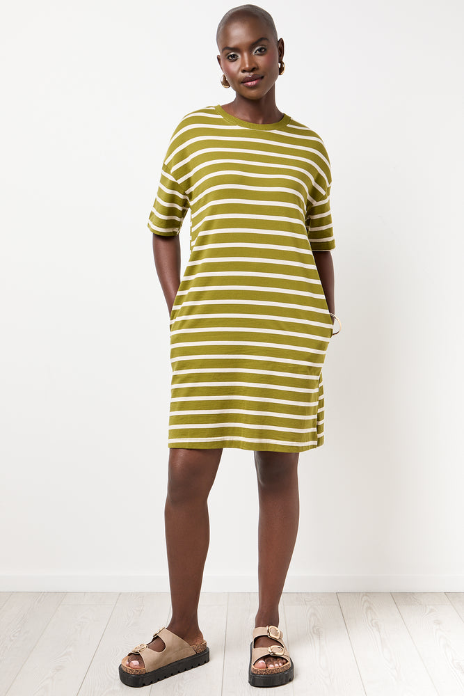 Olive Striped T-Shirt Dress