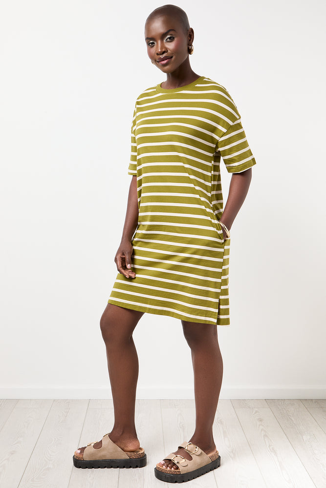 Olive Striped T-Shirt Dress (1)