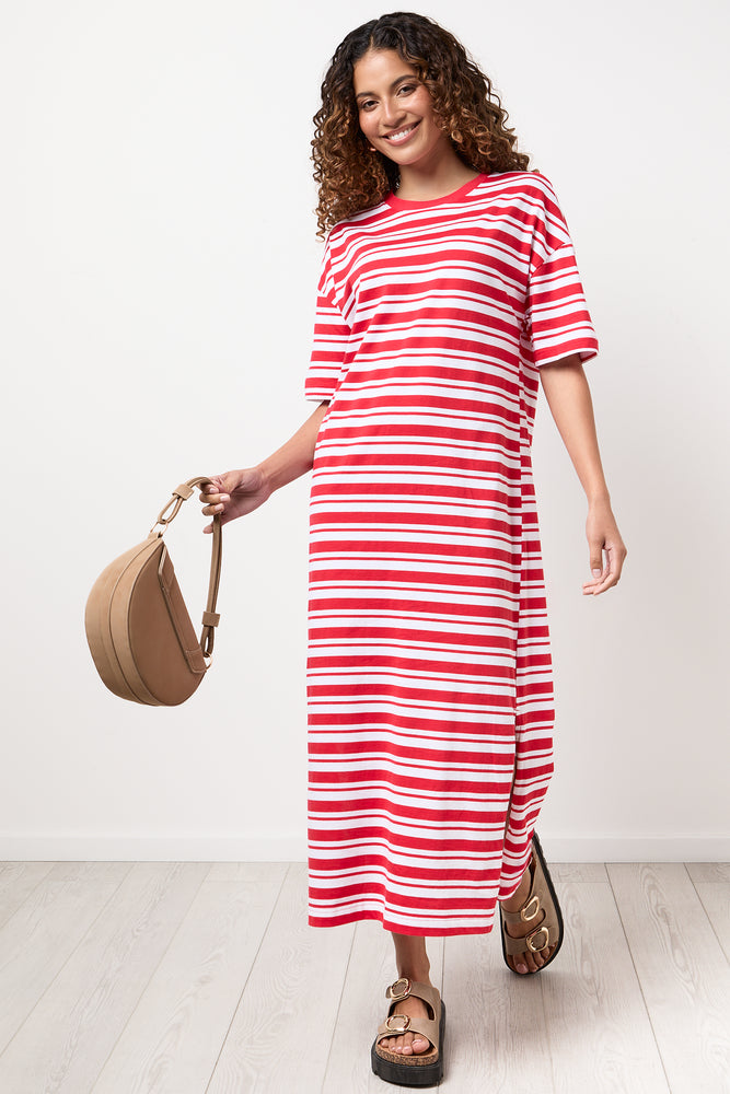 Red Stripe Casual Maxi Dress