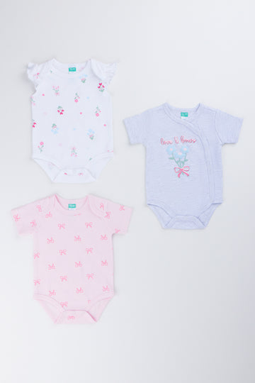 3 Pack Floral Bow Bodyvests