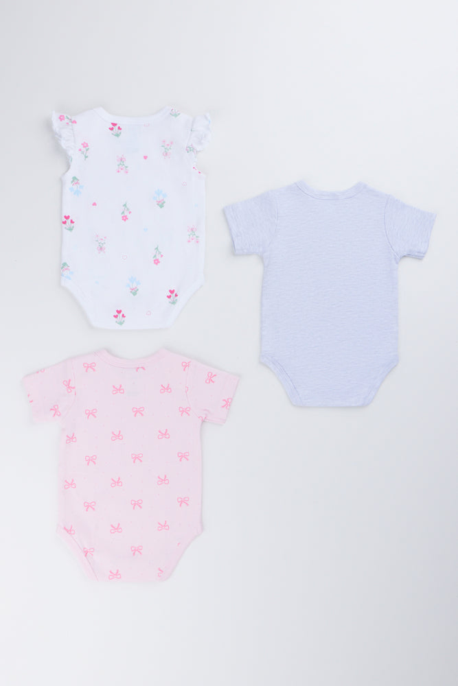 3 Pack Floral Bow Bodyvests (2)