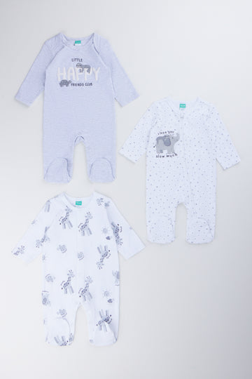 3 Pack Safari Print Sleepsuits