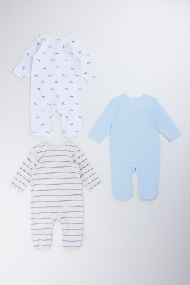 3 Pack Racecar Print Sleepsuits (2)