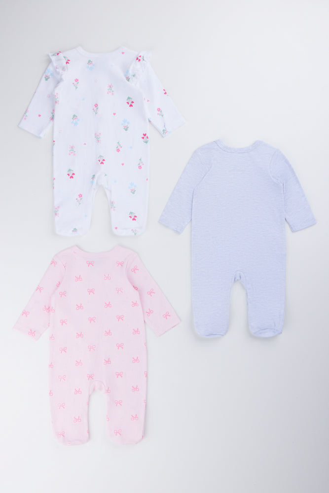 3 Pack Bow Sleepsuits (2)