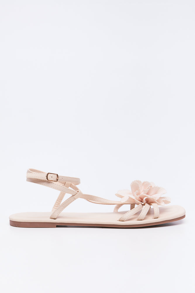 Beige Floral Ankle Strap Sandals (1)