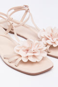 Beige Floral Ankle Strap Sandals (2)