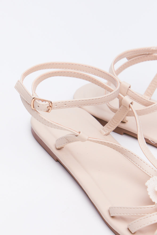 Beige Floral Ankle Strap Sandals (3)