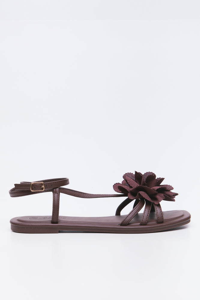 Brown Floral Ankle Strap Sandals (1)