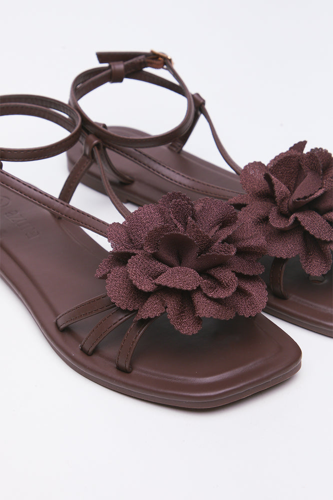 Brown Floral Ankle Strap Sandals (2)