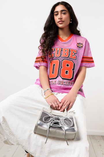 Pink Mesh Graphic Soccer Tee