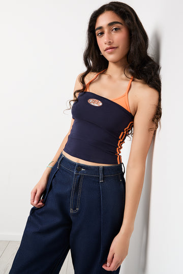 Navy Orange Layered Crop Top