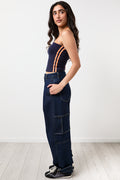 Navy Orange Layered Crop Top (1)