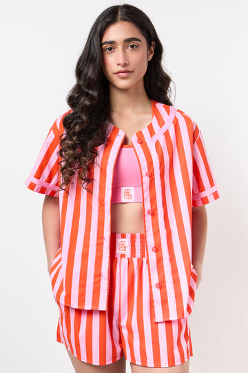 Striped Button Up Shirt Set