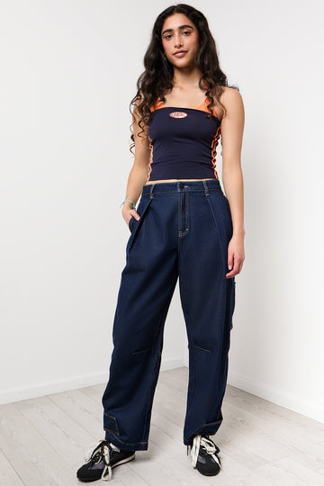 Indigo Utility Cuffed Barrel Pants