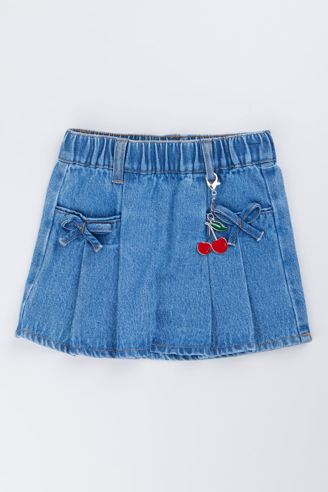 Blue Pleated Denim Skirt