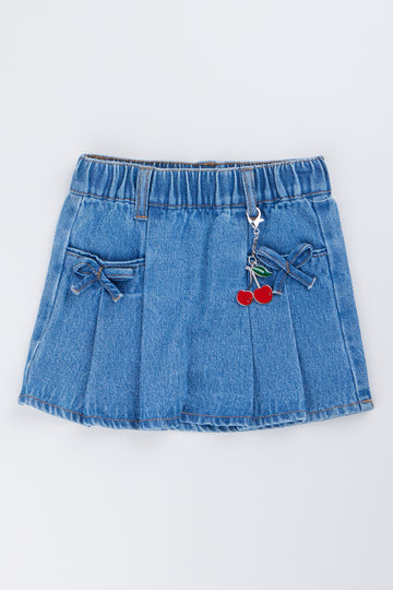 Blue Pleated Denim Skirt