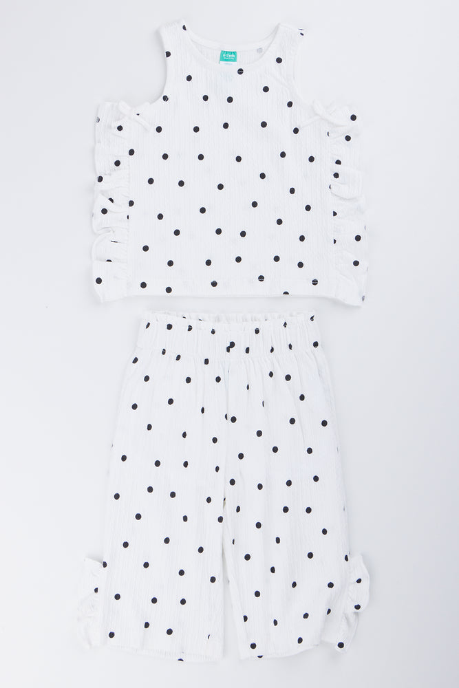 White Polka Dot Two Piece Set