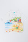 White Beach Print Linen Shirt