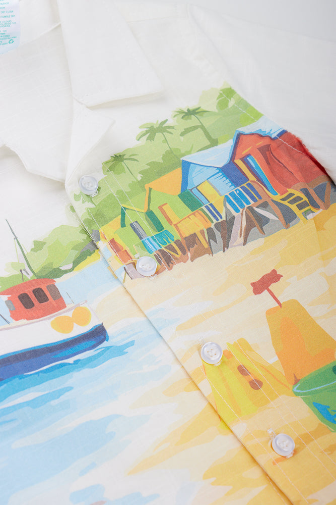 White Beach Print Linen Shirt (1)