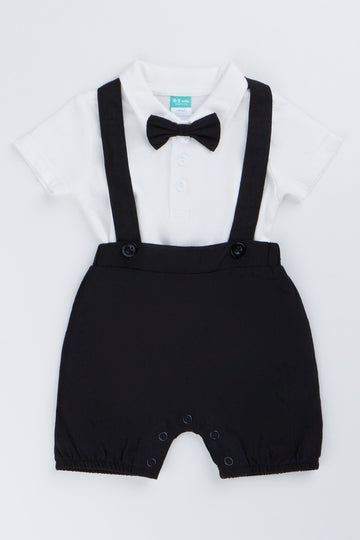 Black Bowtie Dungaree Set