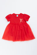 Red Ribbed Bow Occasion Dress