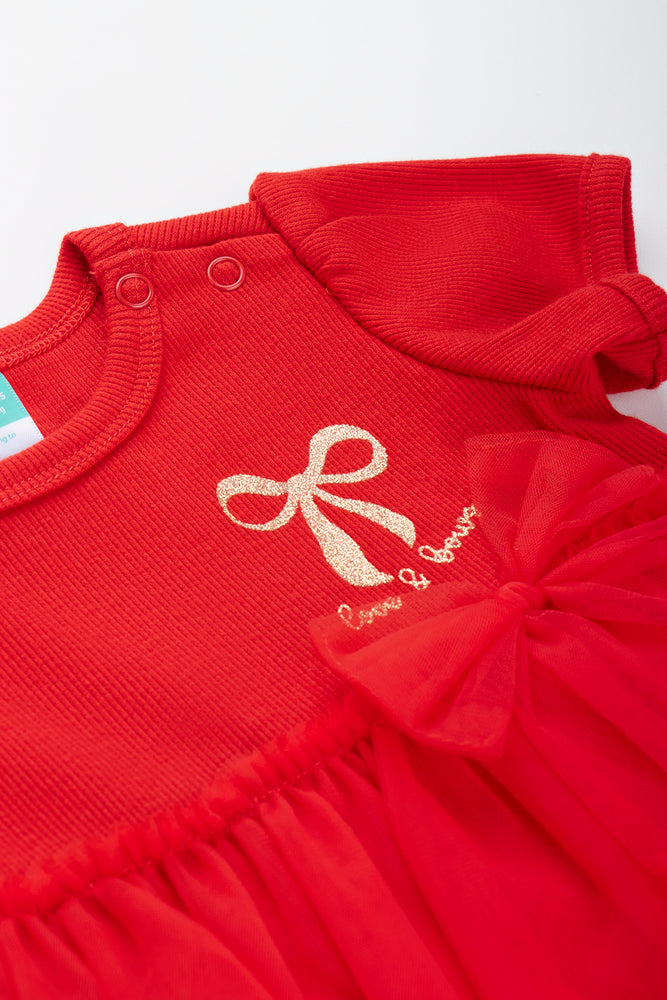 Red Ribbed Bow Occasion Dress (1)