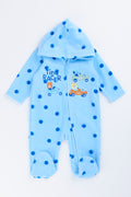 Blue Spotted Microfleece Racecar Jumpsuit
