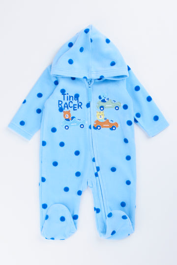 Blue Spotted Microfleece Racecar Jumpsuit