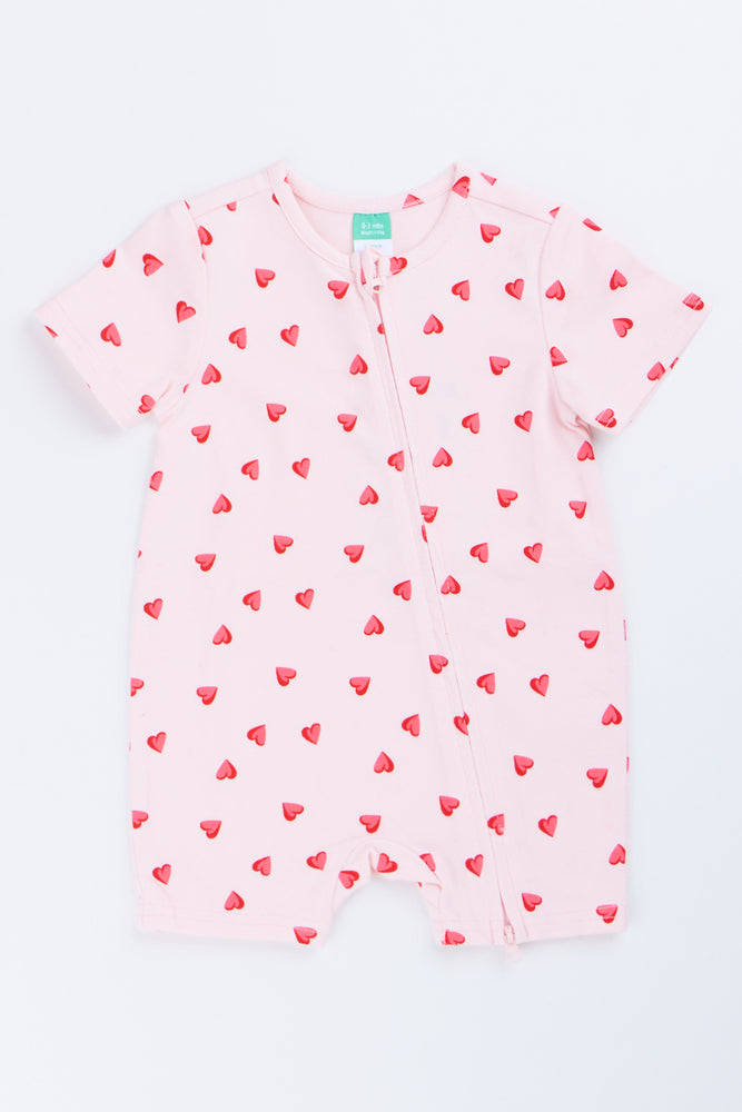 Pink Heart Print Baby Romper