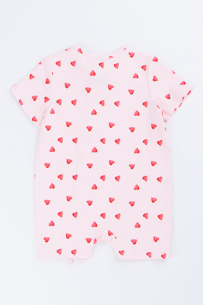 Pink Heart Print Baby Romper (2)