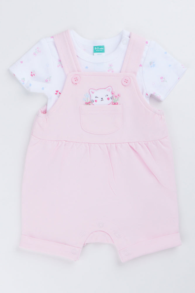 Pink Cat Dungaree Set