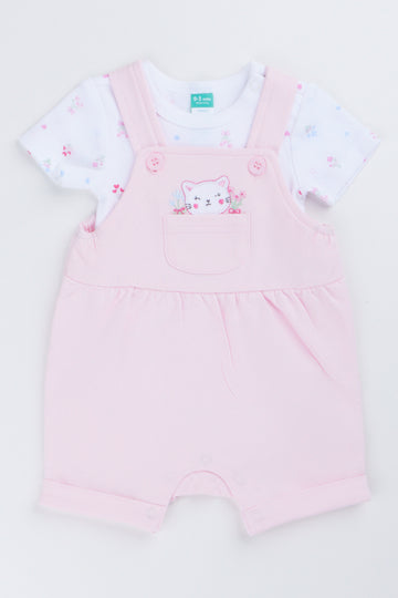 Pink Cat Dungaree Set