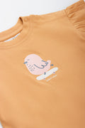 Brown Frill Sleeve Bird T-Shirt (1)