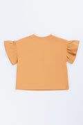 Brown Frill Sleeve Bird T-Shirt (2)