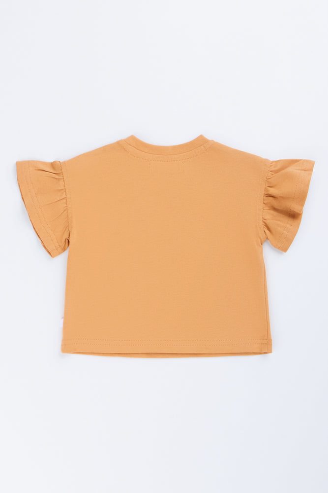 Brown Frill Sleeve Bird T-Shirt (2)