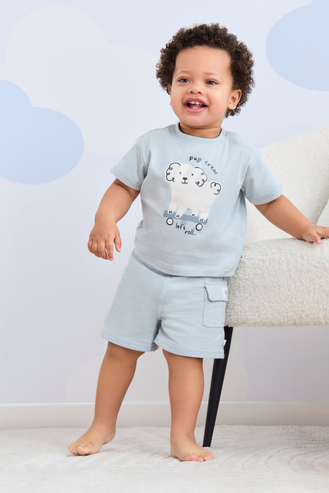 Light Blue Puppy Graphic T-Shirt