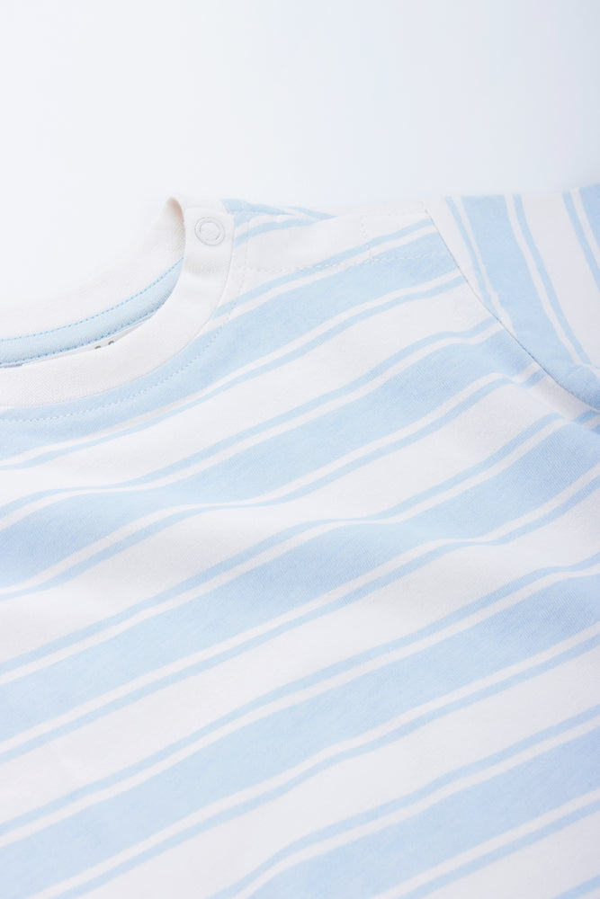 Cream & Blue Striped Cotton T-Shirt (1)