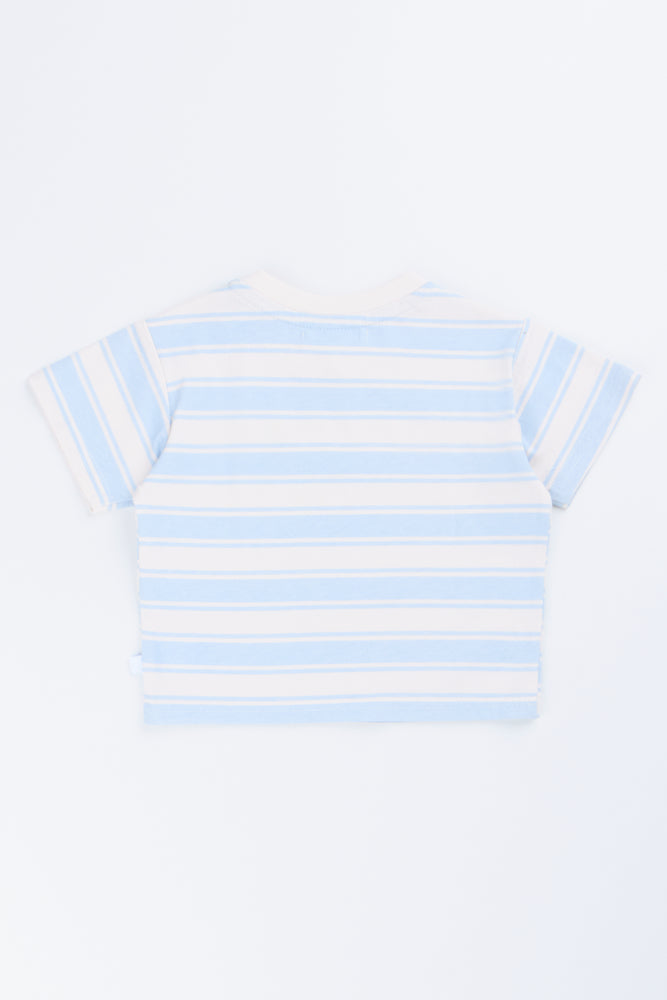 Cream & Blue Striped Cotton T-Shirt (2)