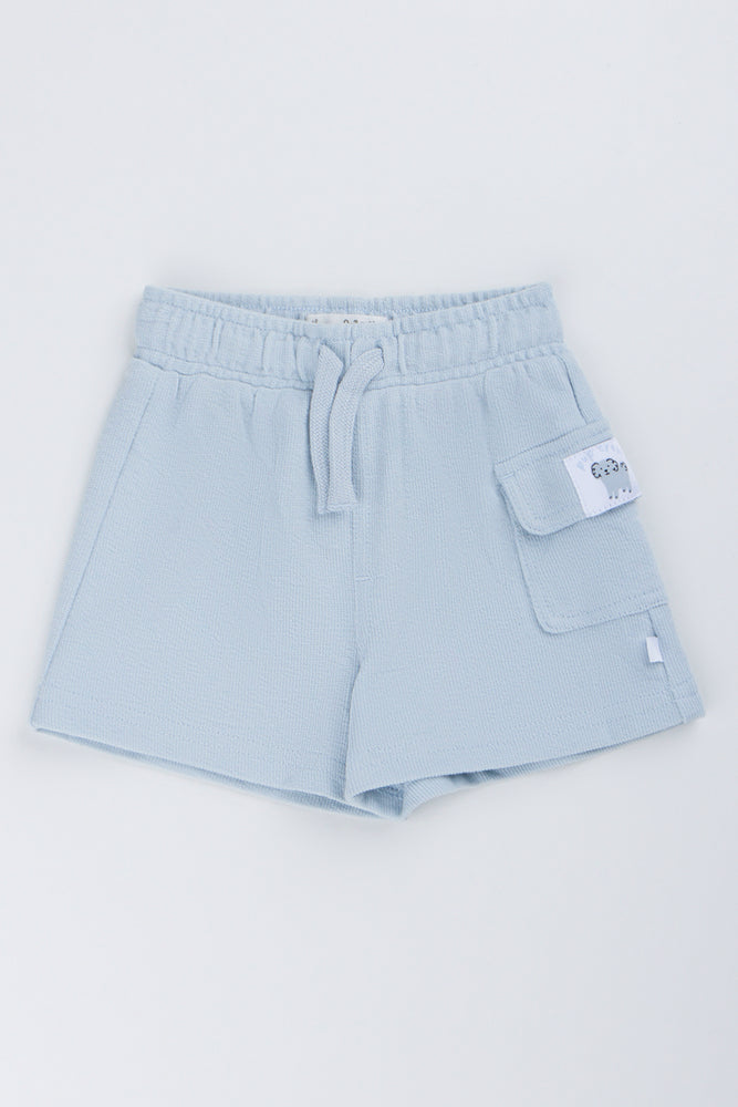 Blue Textured Knit Shorts