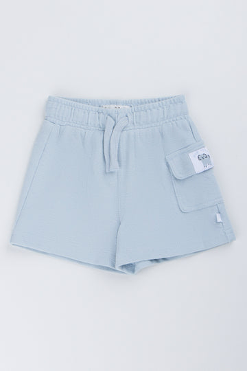 Blue Textured Knit Shorts