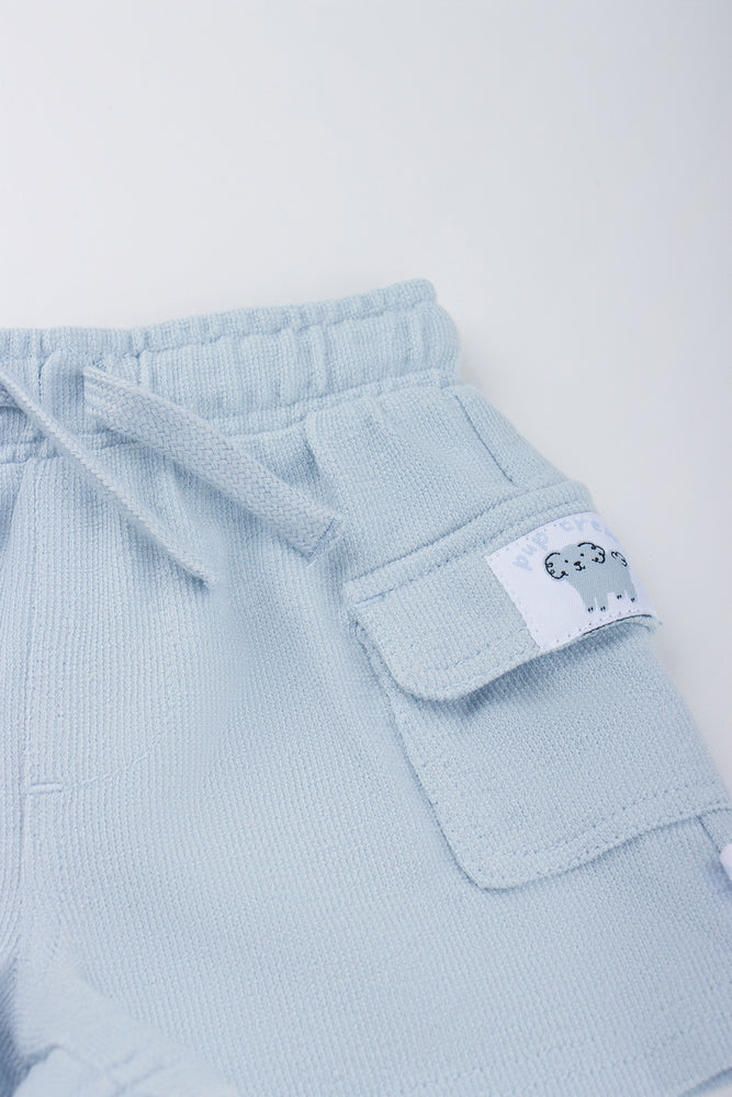 Blue Textured Knit Shorts (1)