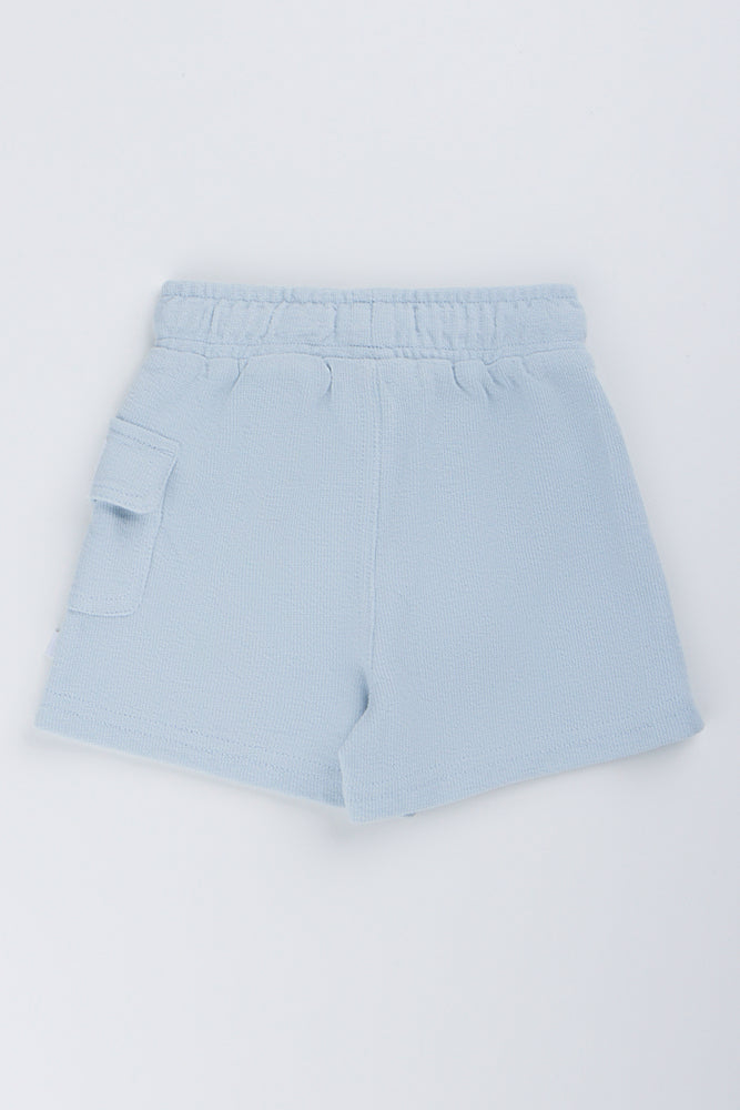 Blue Textured Knit Shorts (2)