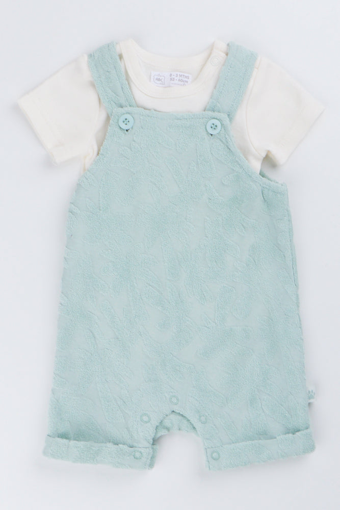 Sage Embossed Fleece Dungaree Set
